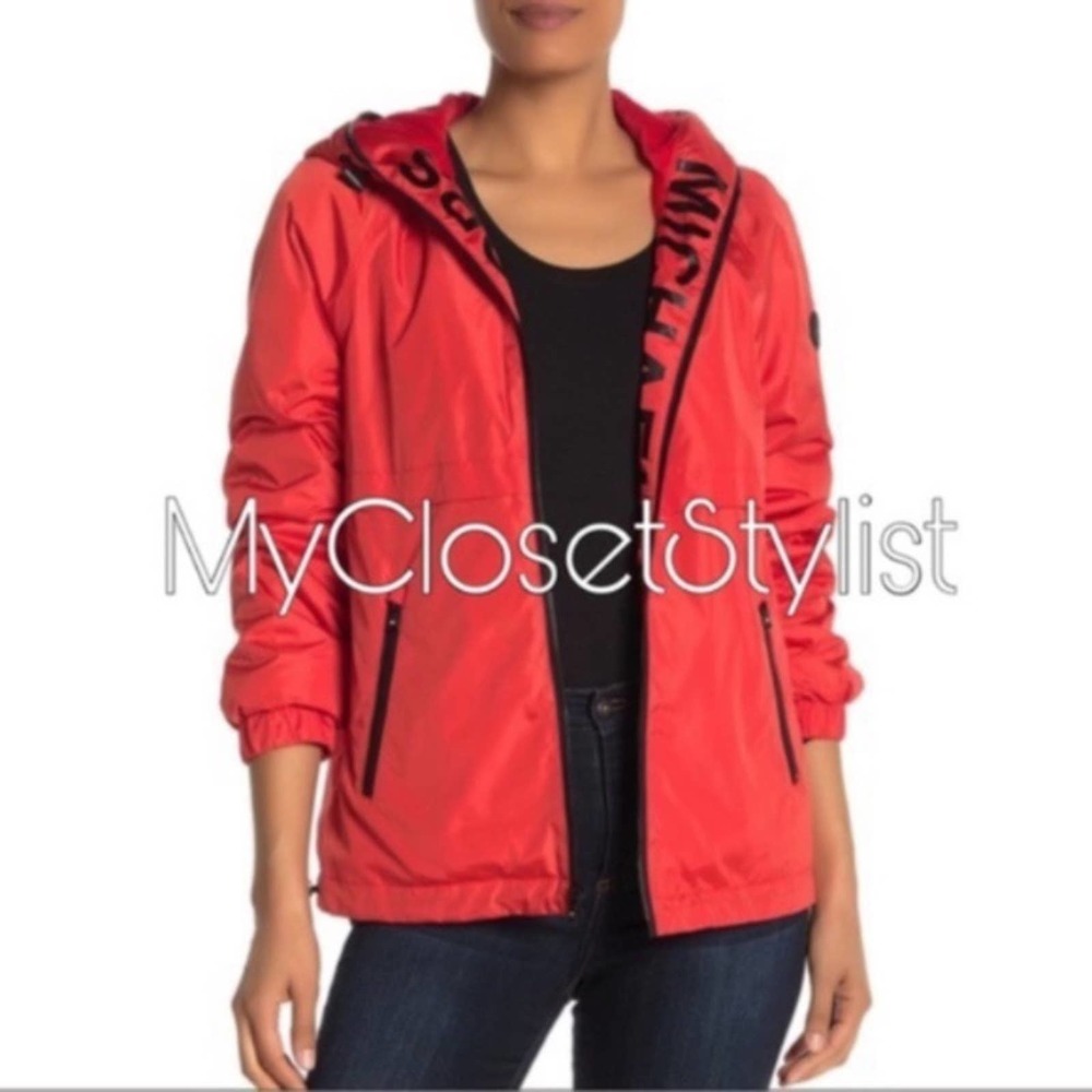 MICHAEL KORS Logo Hooded Rain Utility Jacket! NWT S $200 red black all weather